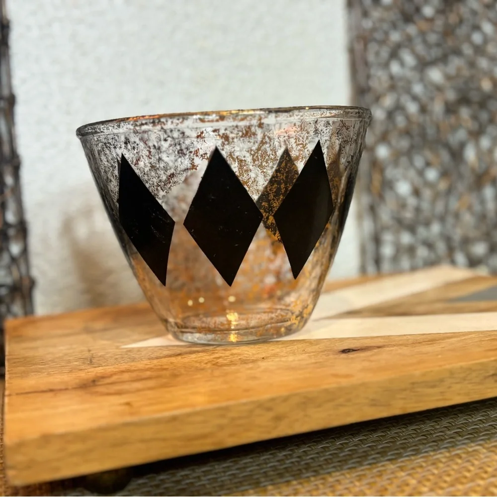 MCM Harlequin Glass Black Gold Diamonds Ice Bucket